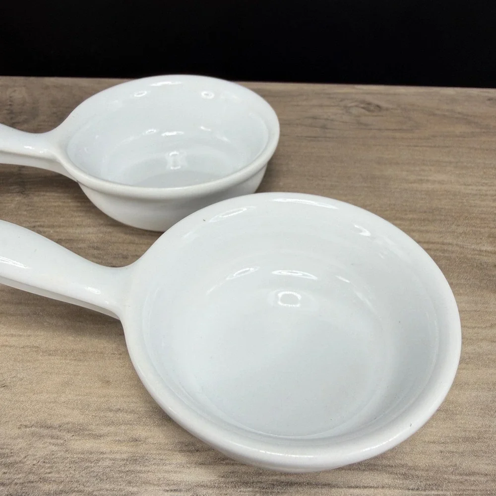 Revol France White Porcelain Single Handle‎ Ramekins Set of 2 Individual Dishes